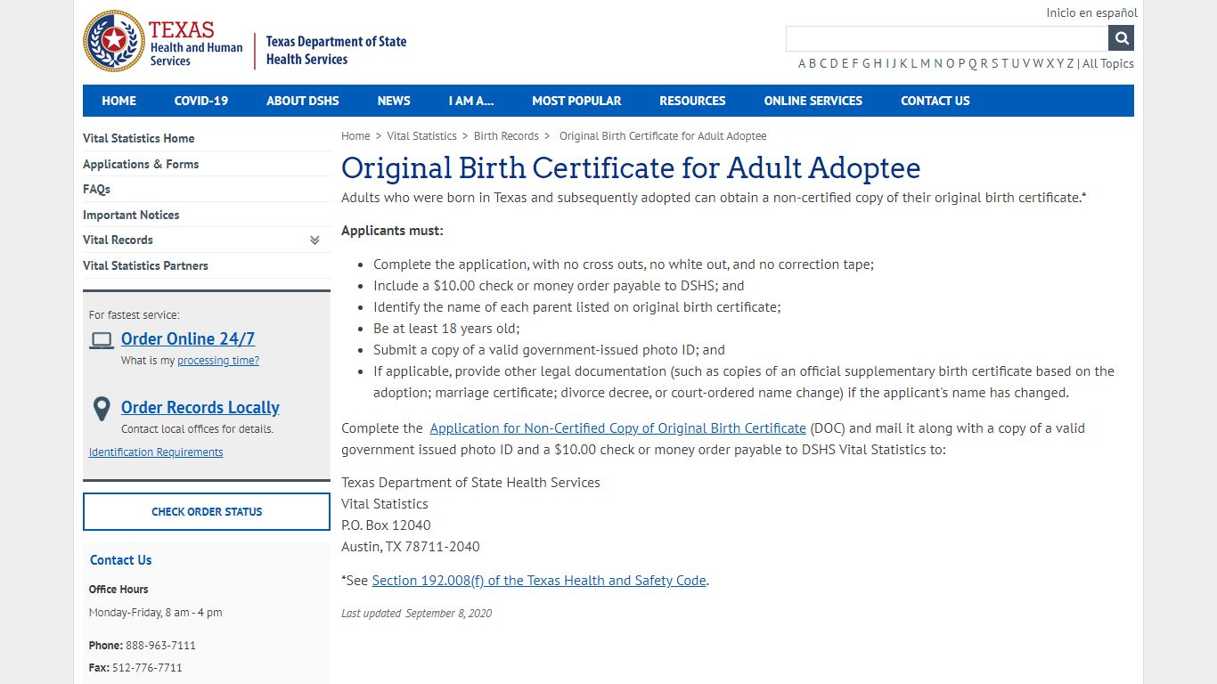 Original Birth Certificate for Adult Adoptee - Texas Department of ...